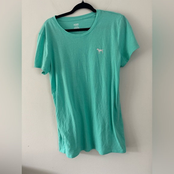 PINK Victoria's Secret Aqua Tee with White Dog Logo - Picture 1 of 2